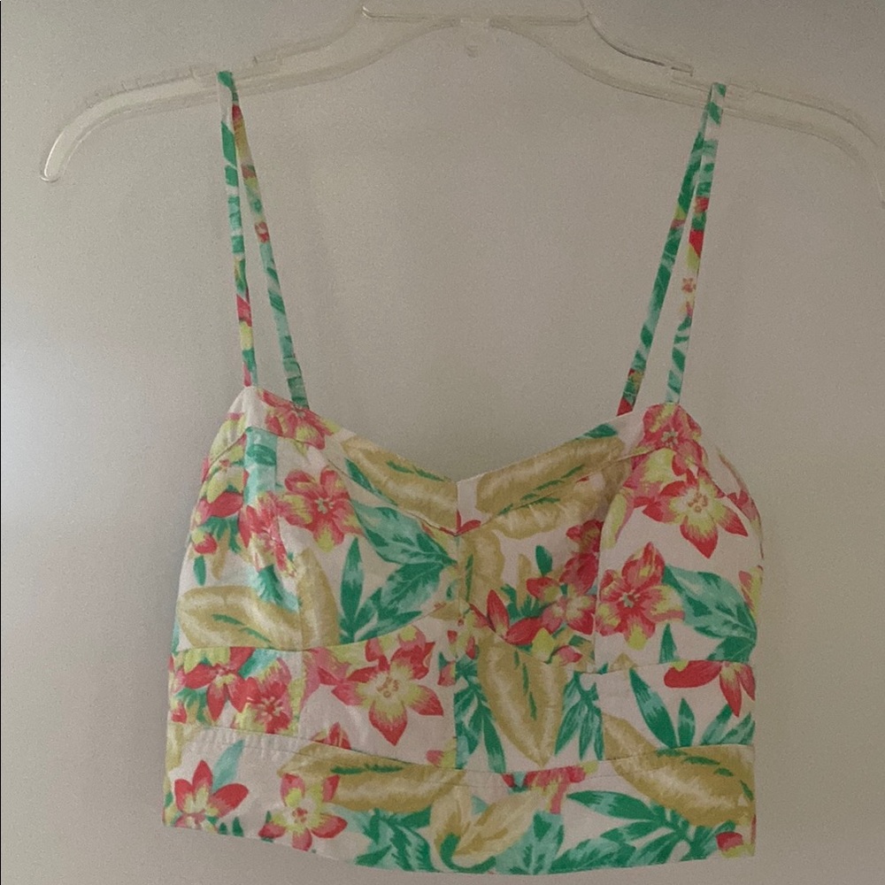 Green and Pink Sleeveless Crop Camisole with Tie Front